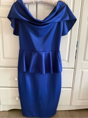 Elegant Royal Blue Off-Shoulder Peplum Dress. New without tag. M